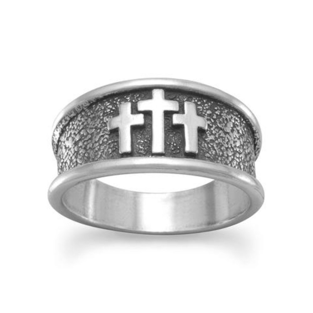 Oxidized Three Cross Ring - Sterling Silver